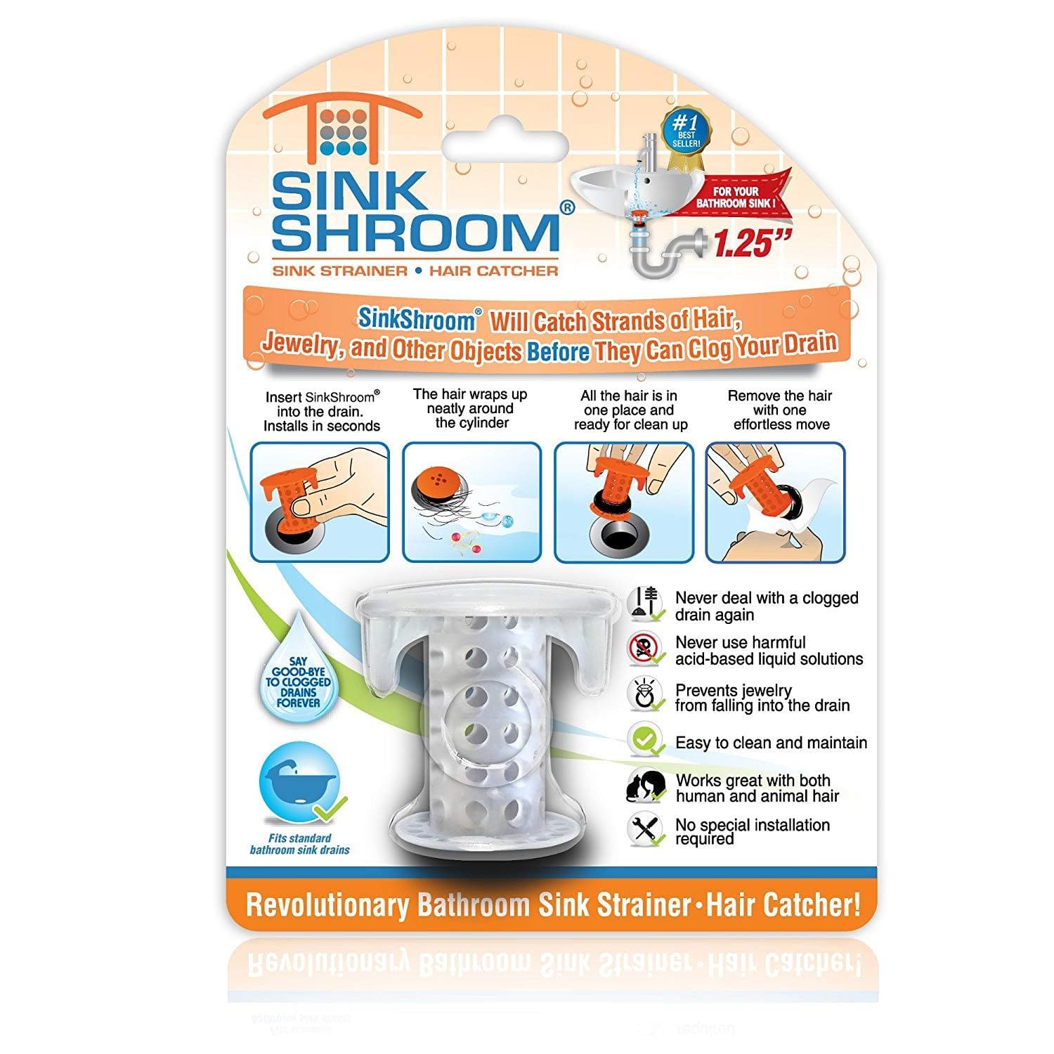 SinkShroom The Revolutionary Sink Drain Protector Hair Catcher/Strainer/Snare - Blowout Sale - Senior.com Bathroom Accessories